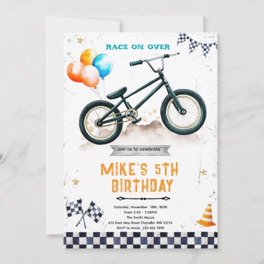 BMX Bike Birthday party Invitation Kaart (Voorkant)