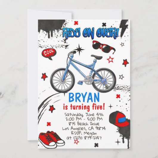 BMX Bike Blue Invitation Kaart (Voorkant)