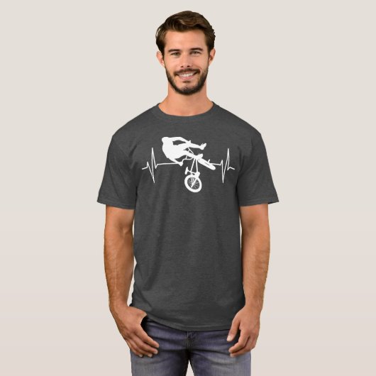 BMX Bike Rider Heartbeat Line Motocross BMX T-shirt (Voorkant volledig)