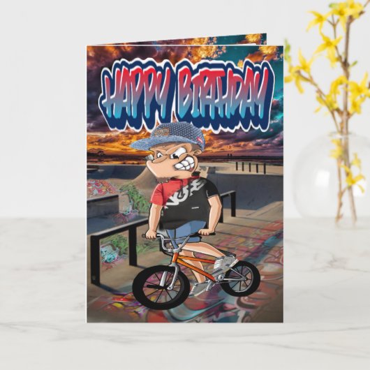 BMX, Cartoon van de vogelkaart Kaart (Gele Bloem)