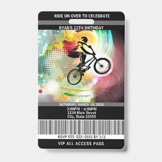 BMX de Pas van de Uitnodiging VIP van de Birthday Badge (Voorzijde)
