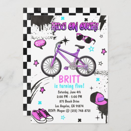 BMX-fiets paarse uitnodiging (Voorkant / Achterkant)