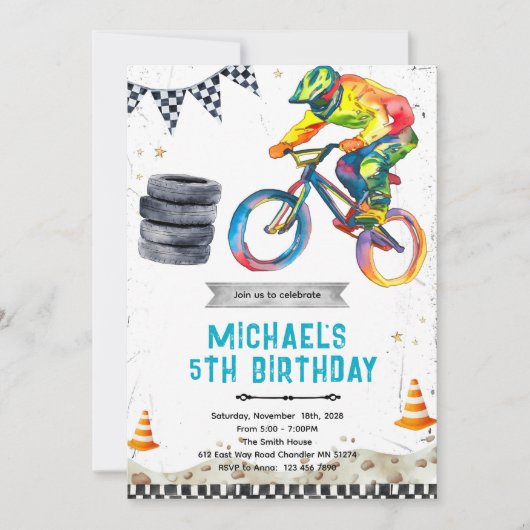 BMX-fiets verjaardagsfeest uitnodiging (Voorkant)