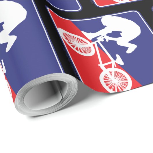 BMX Fietser in rood, wit en blauw Cadeaupapier (Rol Hoek)