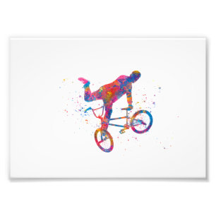 BMX-fietsrace in waterverf Foto Afdruk
