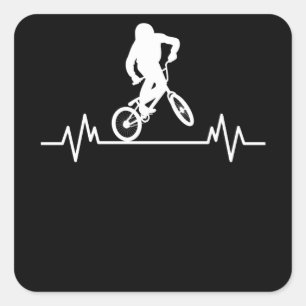BMX Heartbeat Design Funny Rider Cycling Bike Gift Vierkante Sticker