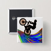 BMX op Rainbow Road Vierkante Button 5,1 Cm (Voorkant /achterkant)