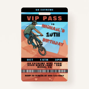 BMX Racing BIke Birthday Invitation Badge