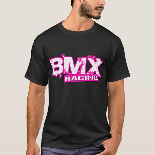 BMX RACING PINK WHITE T-SHIRT (Voorkant)
