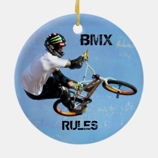 BMX Regels kerstversiering, Copyright Karen J Wi Keramisch Ornament (Achterkant)