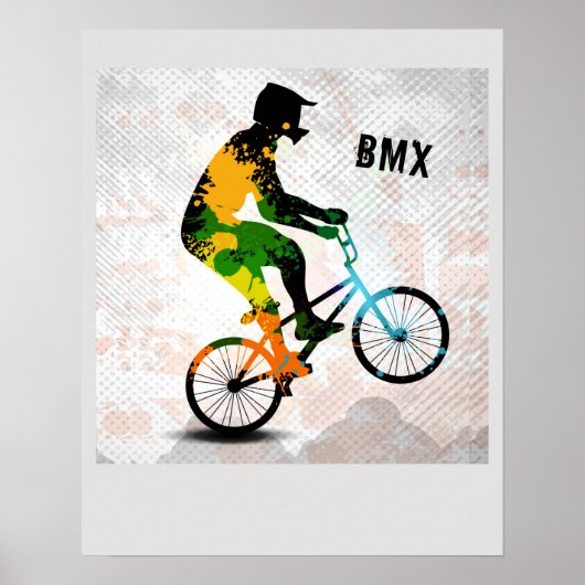 BMX Rider in Abstracte Spletters SQ van de Verf me Poster (Voorkant)