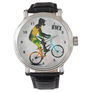 BMX Rider in de Spletters SQ van de Verf Abstracte Horloge