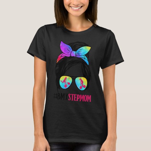 BMX Stepmam Messy Bun Hair Glasses BMX Mam Life T-shirt (Voorkant)