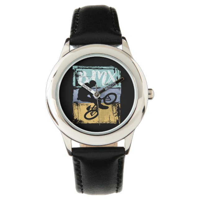 BMX-T-shirt -  Retro BMX Bike Rider Horloge (Voorkant)