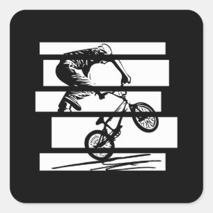 BMX Wheelie Silhouette Urban Lines Vierkante Sticker