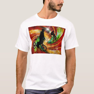 BMXers in Rode en Oranje Grunge Swirls T-shirt