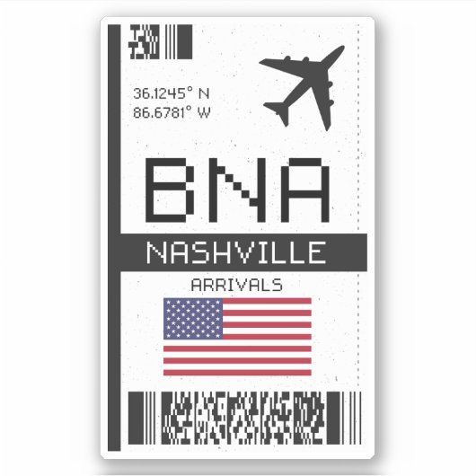 BNA Nashville-instapkaart - Tennessee Travel Sticker (Voorkant)
