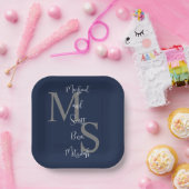 B'nai Mitzvah Blauw Wit Bourgogne Naam Monogram Papieren Bordje (Feest)