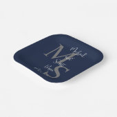 B'nai Mitzvah Blauw Wit Bourgogne Naam Monogram Papieren Bordje (Gebogen)