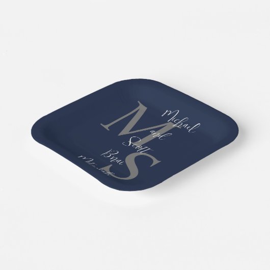 B'nai Mitzvah Blauw Wit Bourgogne Naam Monogram Papieren Bordje (Gebogen)