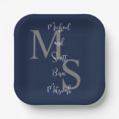 B'nai Mitzvah Blauw Wit Bourgogne Naam Monogram Papieren Bordje (Voorkant)