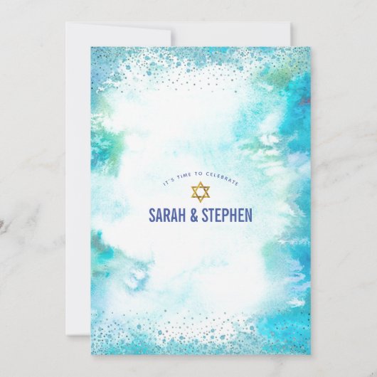 B'nai Mitzvah Gold Script Turquoise Waterverf Kaart (Achterkant)