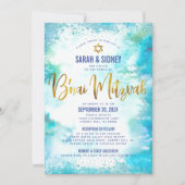 B'nai Mitzvah Gold Turquoise Waterverf 2 Venue Kaart (Voorkant)