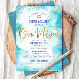 B'nai Mitzvah Gold Turquoise Waterverf 2 Venue Kaart