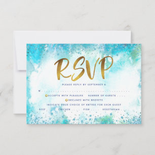 B'nai Mitzvah gouden turquoise waterverf entrée RSVP Kaartje