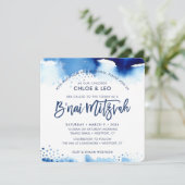 B'NAI MITZVAH INVITE met de hand geletterde blauwe Kaart (Staand voorkant)