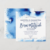 B'NAI MITZVAH INVITE met de hand geletterde blauwe Kaart (Voorkant / Achterkant)