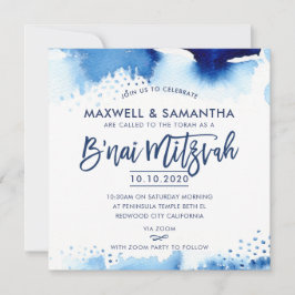 B'NAI MITZVAH INVITE met de hand geletterde blauwe Kaart