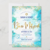 B'nai Mitzvah Modern Gold Turquoise Waterverf Kaart (Voorkant)
