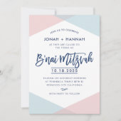 B'NAI MITZVAH modern minimal script blue pink Kaart (Voorkant)