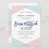 B'NAI MITZVAH modern minimal script blue pink Kaart (Voorkant / Achterkant)