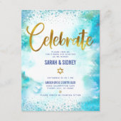 B'nai Mitzvah moderne goudturkooise waterverf Informatiekaartje (Voorkant)