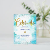 B'nai Mitzvah moderne goudturkooise waterverf Informatiekaartje (Staand voorkant)