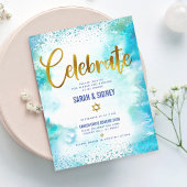 B'nai Mitzvah moderne goudturkooise waterverf Informatiekaartje
