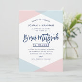 B'NAI MITZVAH moderne minimale script blauwe roze Kaart (Staand voorkant)