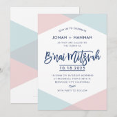 B'NAI MITZVAH moderne minimale script blauwe roze Kaart (Voorkant / Achterkant)