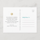 B'nai Mitzvah Save Date Gold Turquoise Waterverf Uitnodiging Briefkaart (Achterkant)
