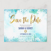 B'nai Mitzvah Save Date Gold Turquoise Waterverf Uitnodiging Briefkaart (Voorkant)