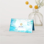 B'nai Mitzvah Turquoise Waterverf Custom Names Plaatskaartje (Achterkant)