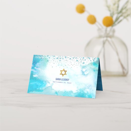 B'nai Mitzvah Turquoise Waterverf Custom Names Plaatskaartje (Achterkant)