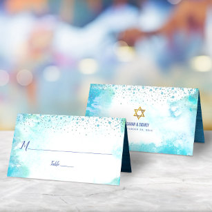 B'nai Mitzvah Turquoise Waterverf Custom Names Plaatskaartje