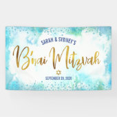 B'nai Mitzvah Turquoise Waterverf Gold Script Spandoek (Horizontaal)
