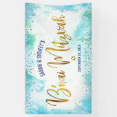 B'nai Mitzvah Turquoise Waterverf Gold Script Spandoek (Verticaal)