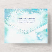 B'nai Mitzvah turquoise waterverf gouden script All In One Uitnodiging (Achterkant)