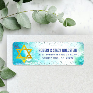 B'nai Mitzvah Turquoise Waterverf Return Address Etiket