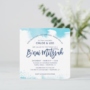 B'NAI MITZVAH-UITNODIGING handlettering aqua water Kaart